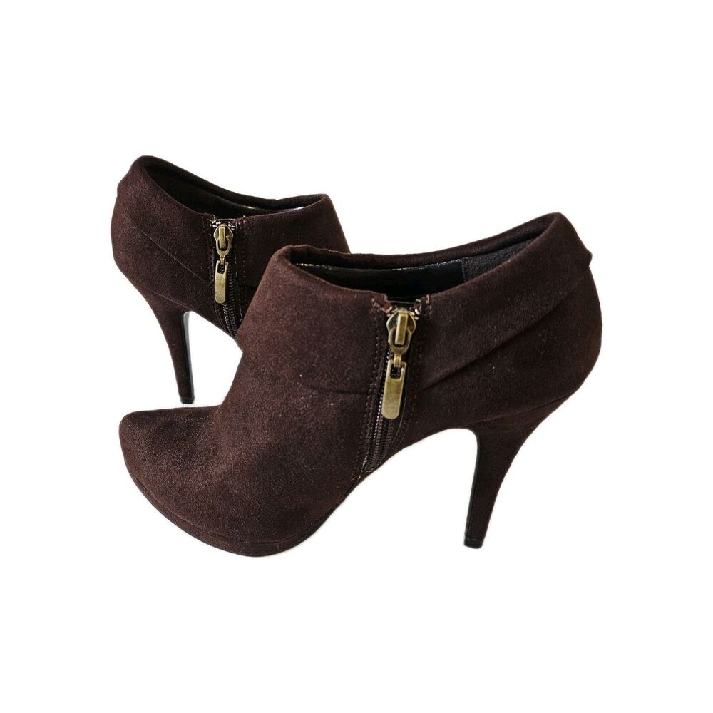 X-Appeal Brown Faux Suede Heeled Booties Boots Size 8